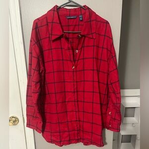 Isaac Mizrahi Red and Black Checkered Button Down Shirt